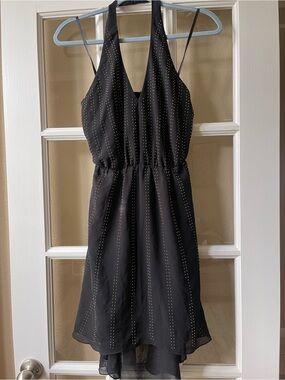 Black Halter V-Neck Party Dress with Subtle Stud Detail